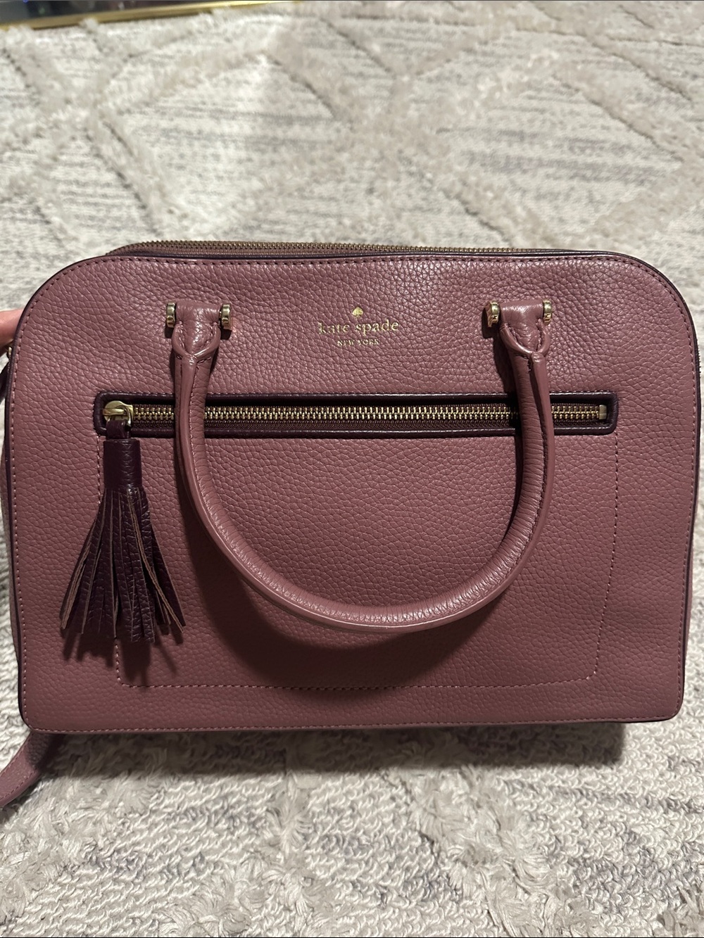 kate spade mauve-pink pebbled leather dome satchel with tassel
